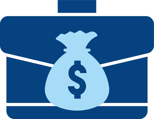 Icon of a briefcase with a money bag in the middle